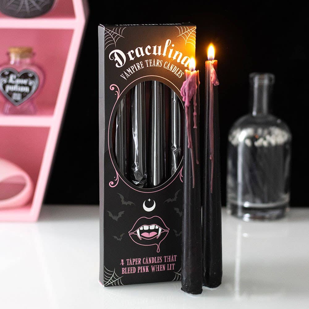 Ensemble de 4 bougies effilées gothiques roses Vampire Tears saignant pour Halloween