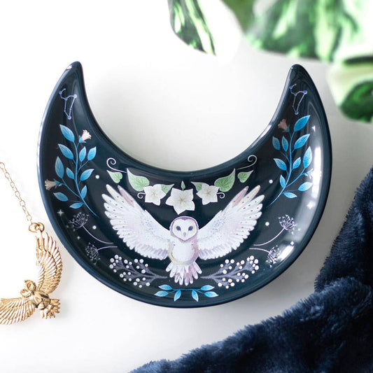 Plat à bibelots Hibou Lune Croissante
