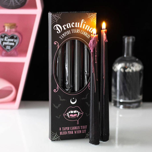 Ensemble de 4 bougies effilées gothiques roses Vampire Tears saignant pour Halloween