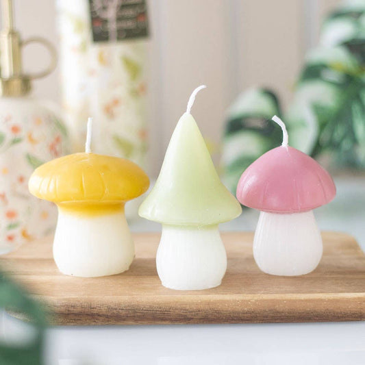 Ensemble de 3 bougies champignon pastel