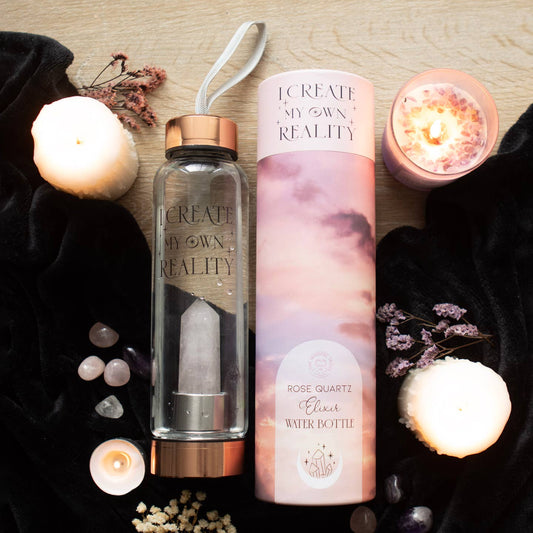 Bouteille d'eau en verre Create My Own Reality avec quartz rose