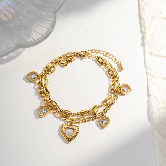 Bracelet double tour graine de café et Cœur en Acier