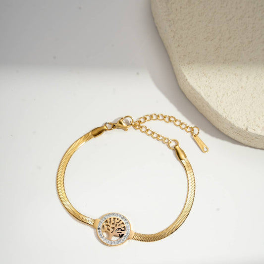 Bracelet en acier inoxydable raffiné motif arbre de vie